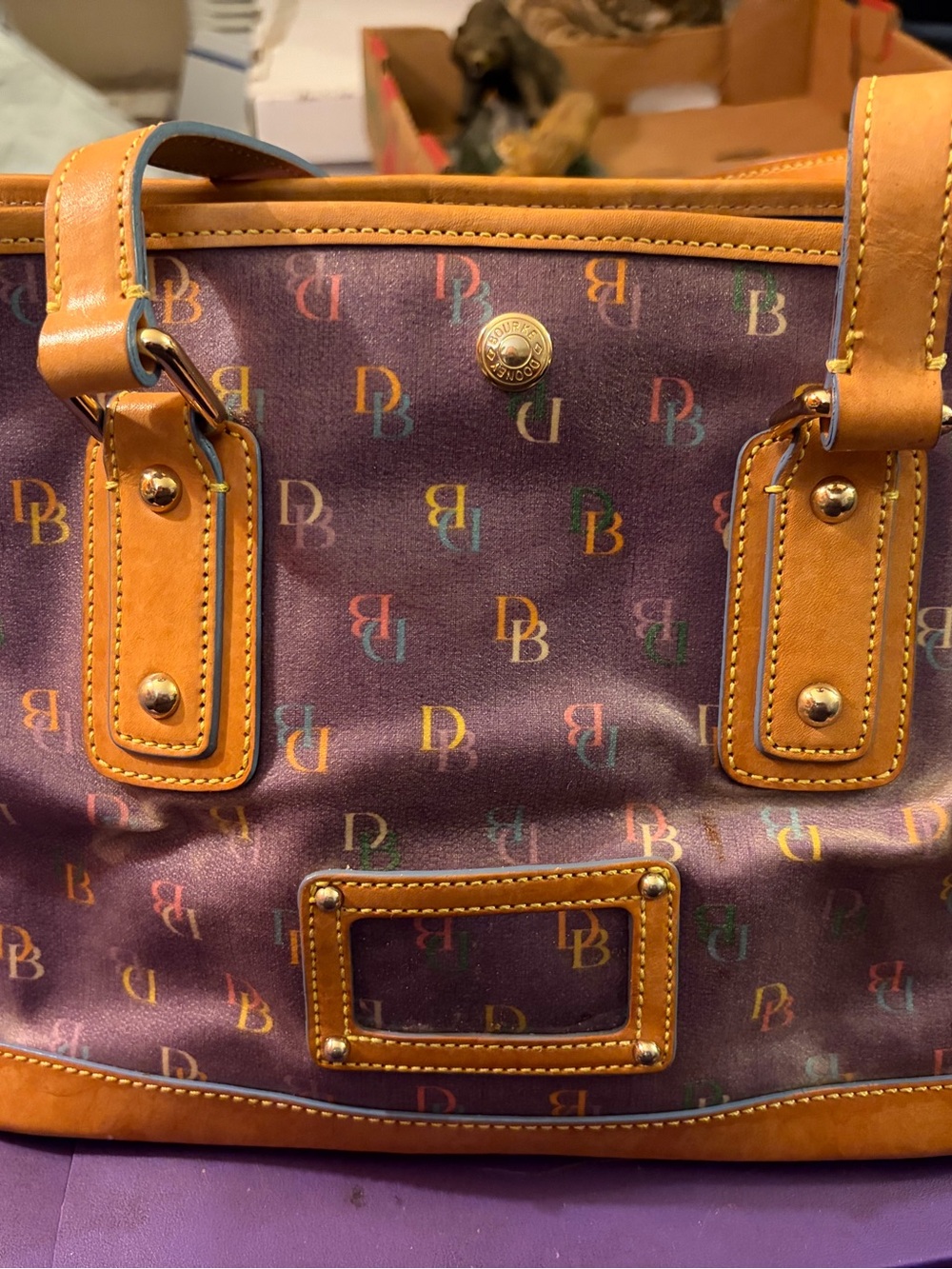 Vintage Dooney & Bourke IT Bag Purple Y2K Monogram Rainbow Satchel Bag/Purse